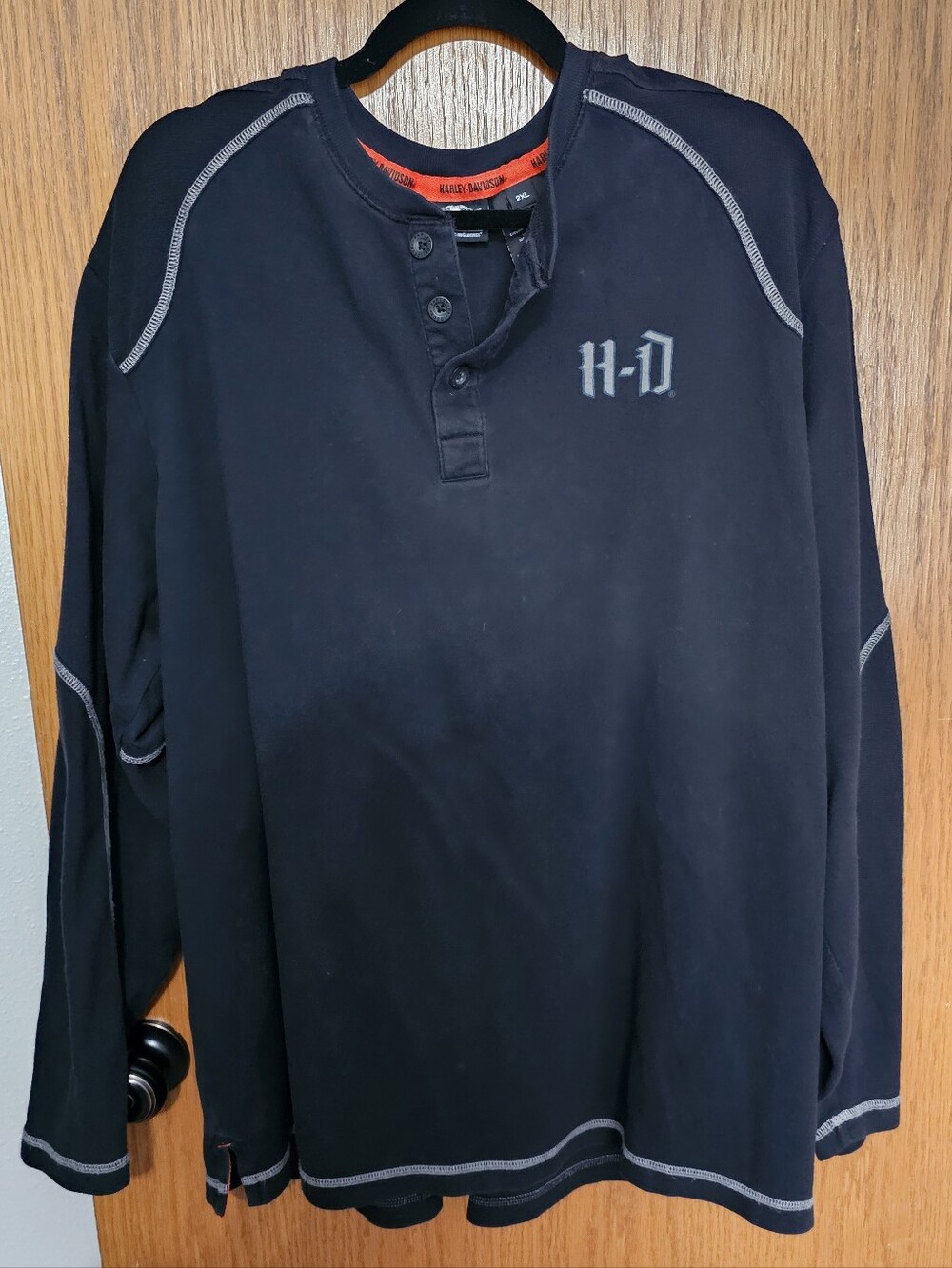 FINAL..Harley-Davidson Black Long Sleeve Henley with Contrast Stitching